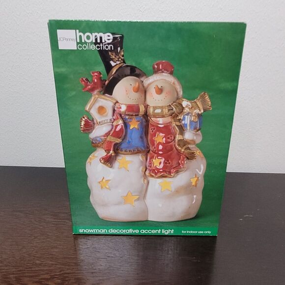 Lighted Snowman Accent Light Decor Couple JC Penny Home Collection Porcelain - Picture 10 of 14